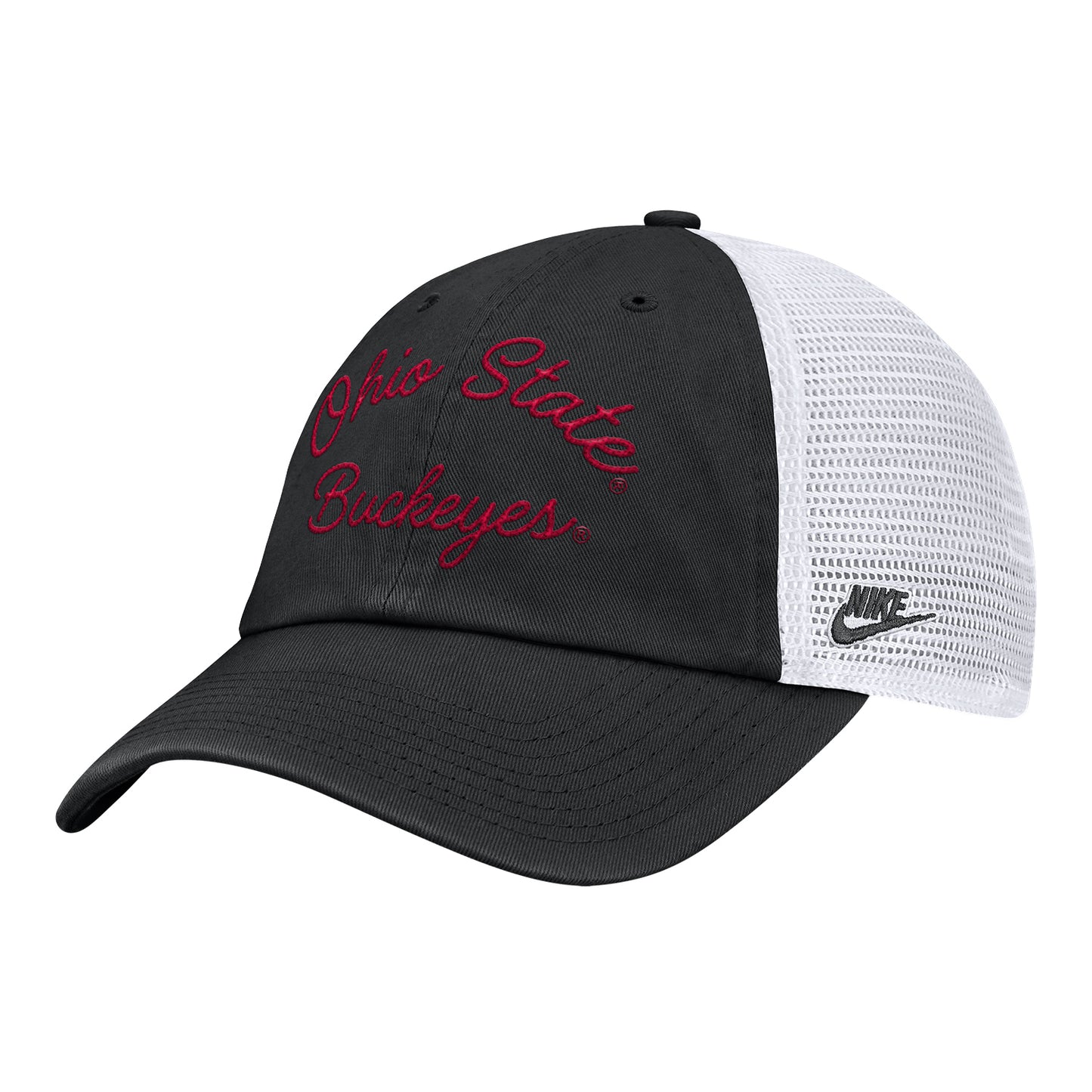 Ohio State Buckeyes Nike Unstructured Trucker Hat in Black - Angled Front Left