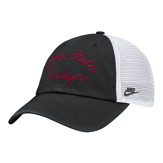 Ohio State Buckeyes Nike Unstructured Trucker Hat in Black - Angled Front Left