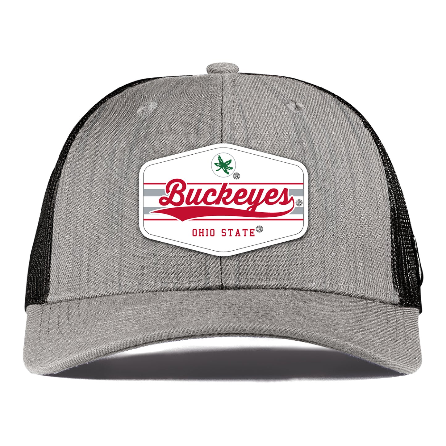 Ohio State Buckeyes Branded Bills Buckeyes Patch Trucker Hat In Gray - Front View