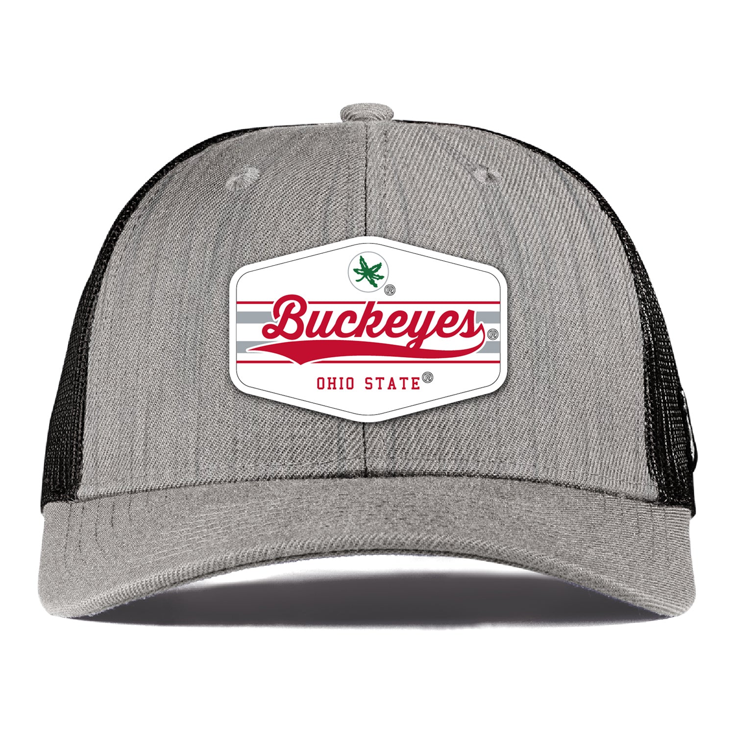 Ohio State Buckeyes Branded Bills Buckeyes Patch Trucker Hat In Gray - Front View