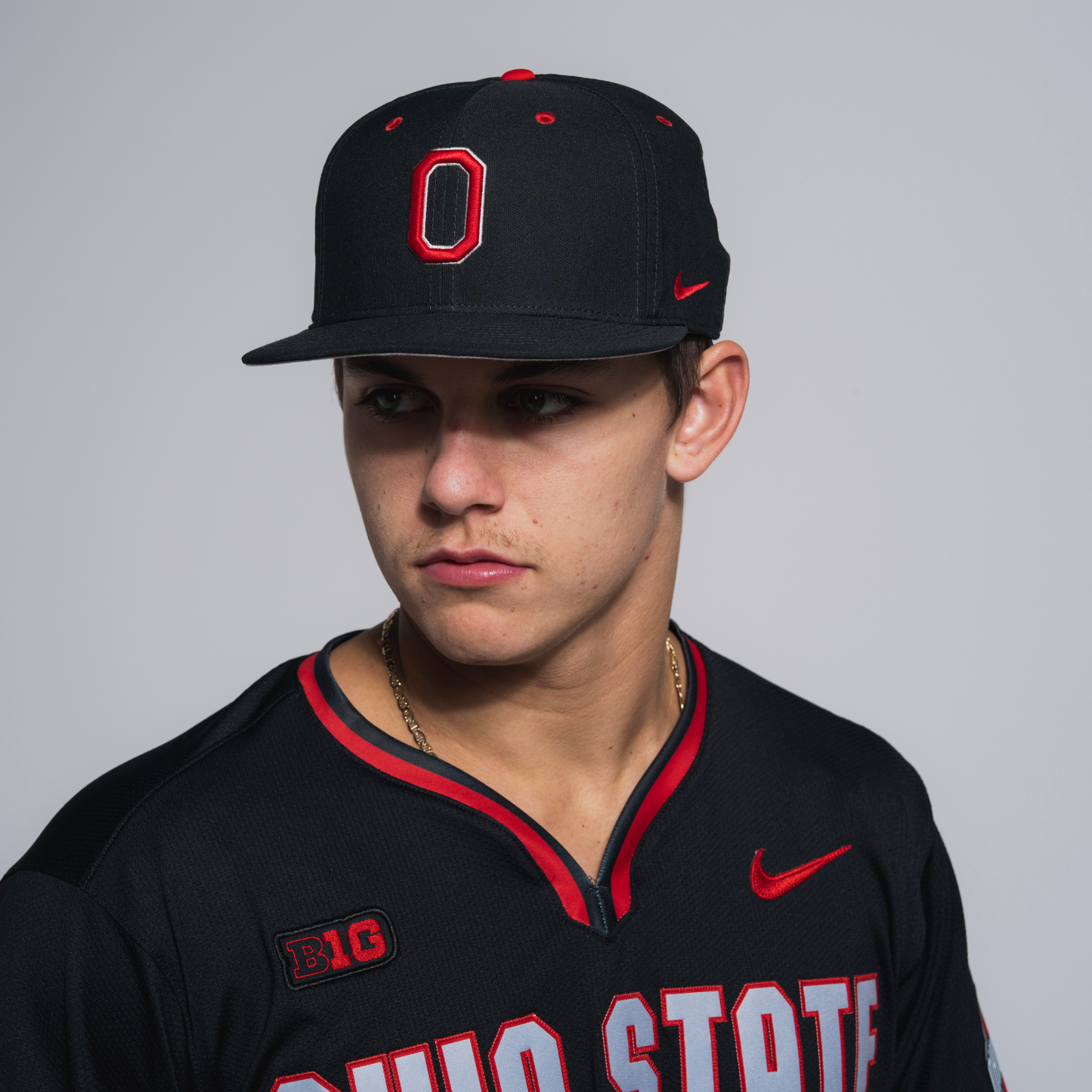 Ohio State Buckeyes On Field Baseball Black Hat - Player Modeled Front