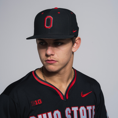Ohio State Buckeyes On Field Baseball Black Hat - Player Modeled Front