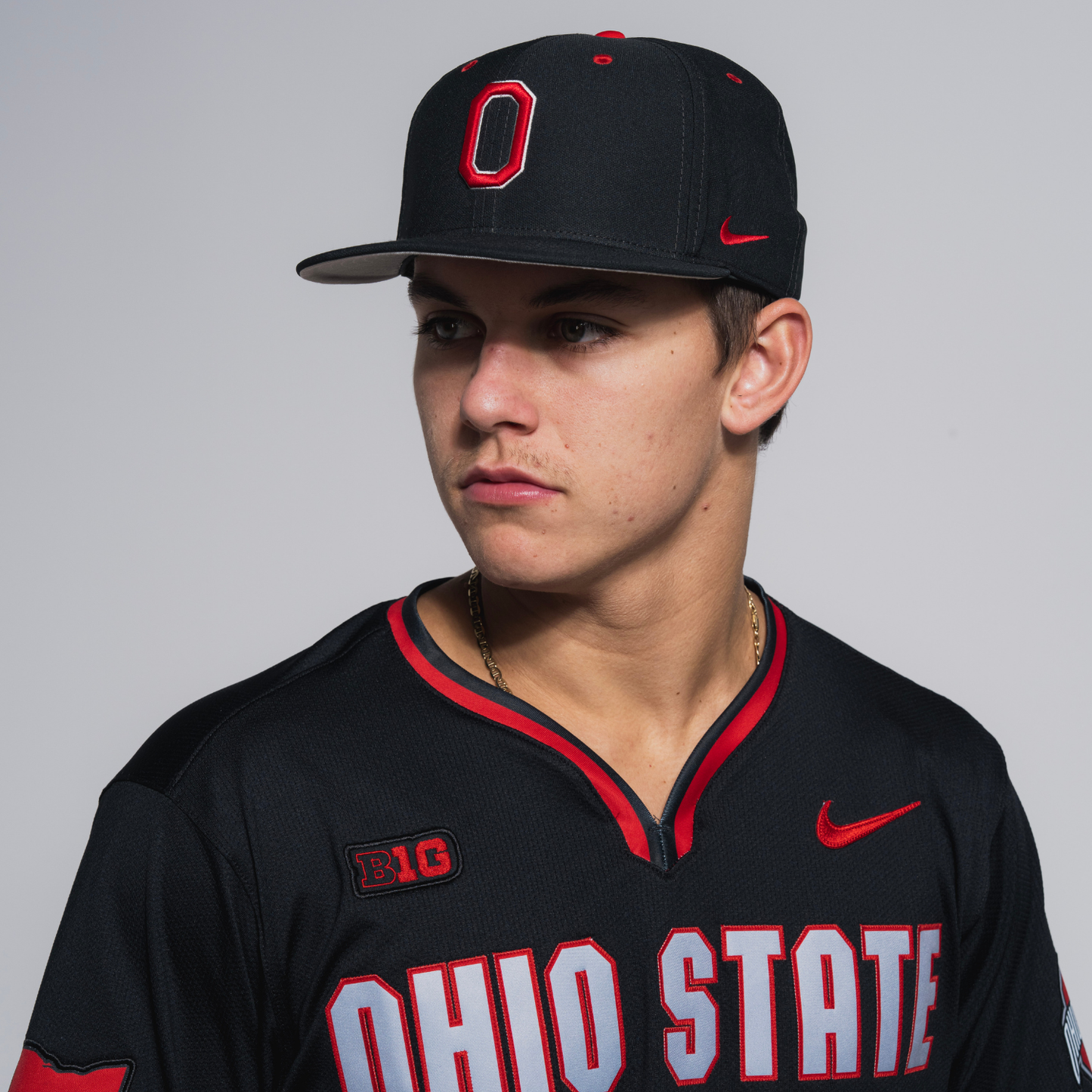 Ohio State Buckeyes On Field Baseball Black Hat - Player Modeled Front Left