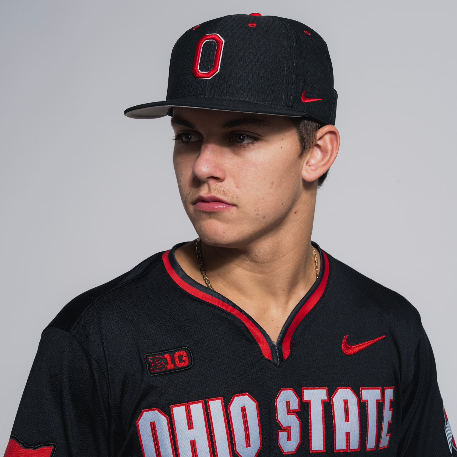 Ohio State Buckeyes On Field Baseball Black Hat - Player Modeled Front Left
