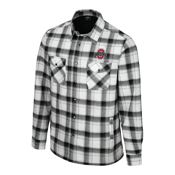 Ohio State Buckeyes Silent Majesty Plaid Snap Jacket - In White - Front View