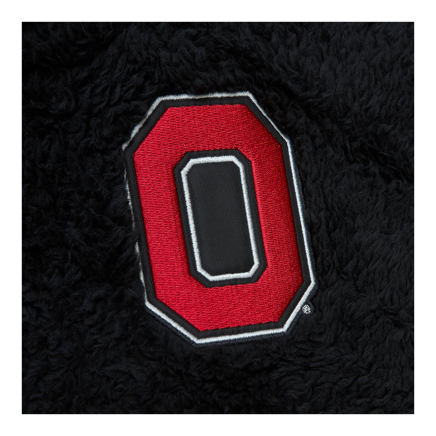 Ohio State Buckeyes Twill Sherpa 1/4 Zip Hooded Black Jacket - Up Close Logo View