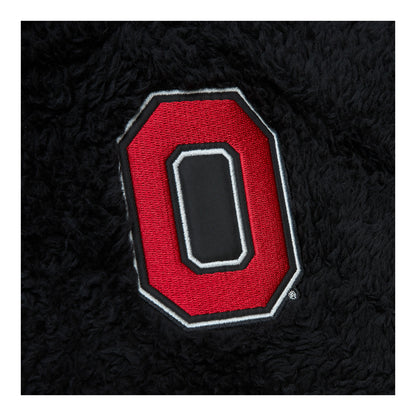 Ohio State Buckeyes Twill Sherpa 1/4 Zip Hooded Black Jacket - Up Close Logo View