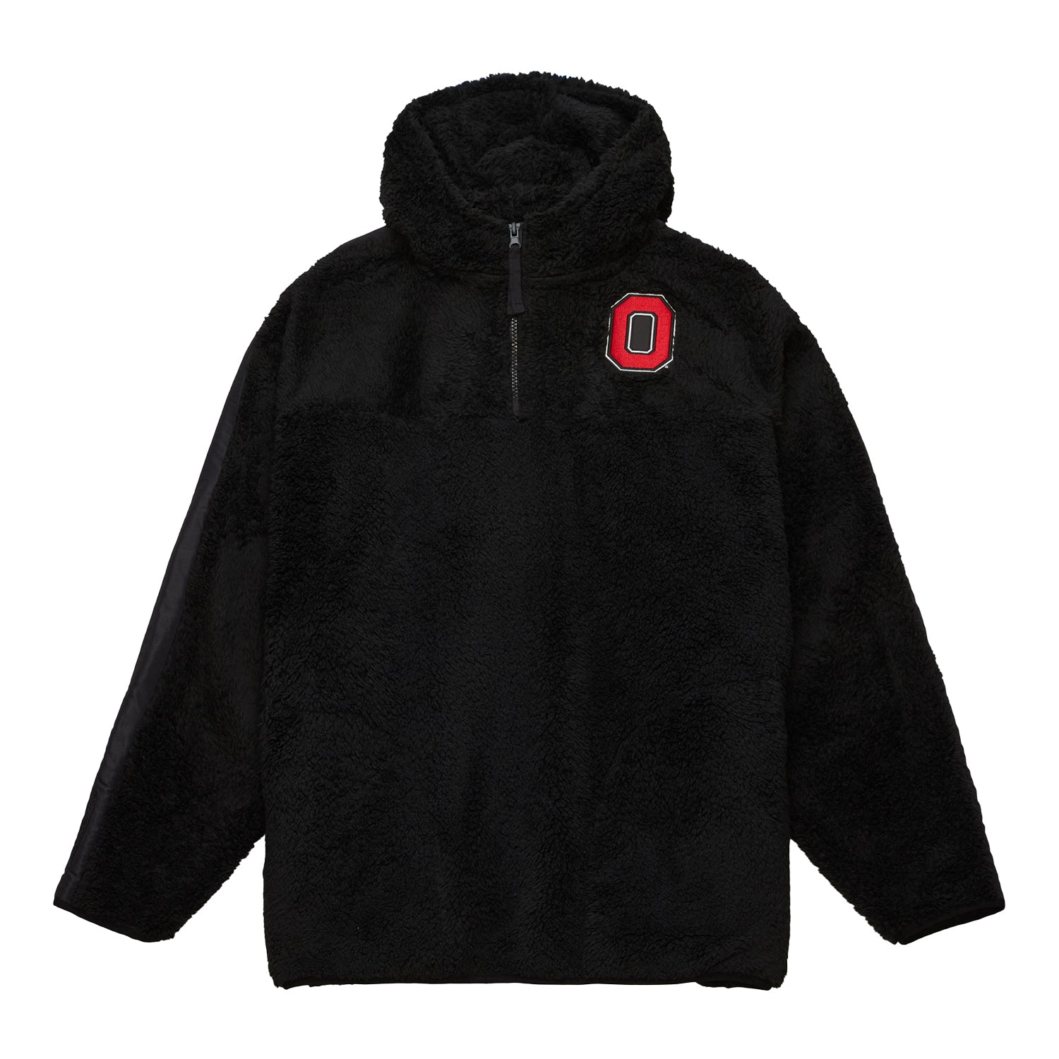 Ohio State Buckeyes Twill Sherpa 1/4 Zip Hooded Black Jacket - Front View
