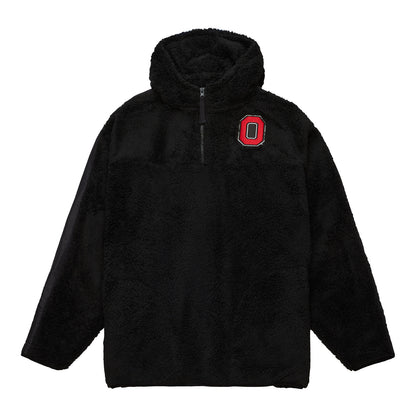 Ohio State Buckeyes Twill Sherpa 1/4 Zip Hooded Black Jacket - Front View