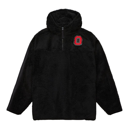 Ohio State Buckeyes Twill Sherpa 1/4 Zip Hooded Black Jacket - Front View