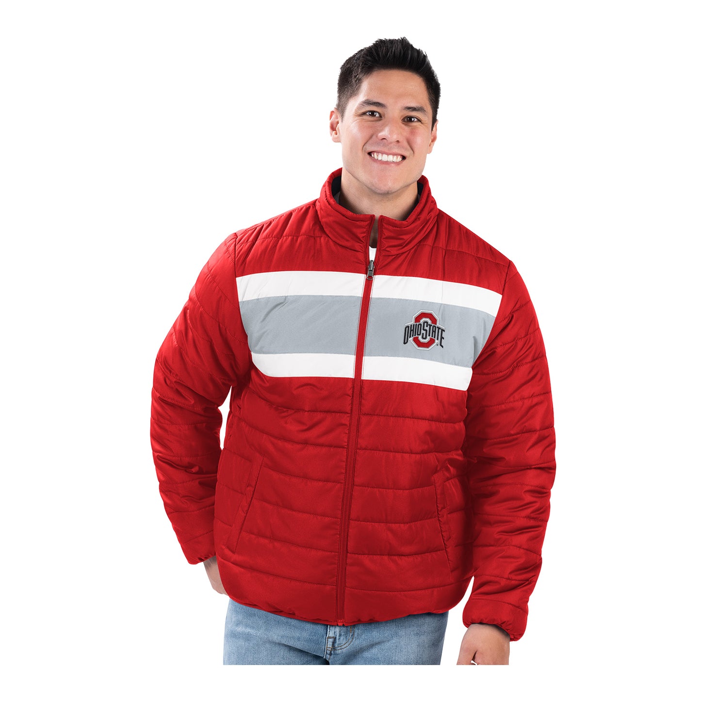 Ohio State Buckeyes Baseline Reversible Full-Zip Scarlet & Gray Jacket - In Scarlet - Front View