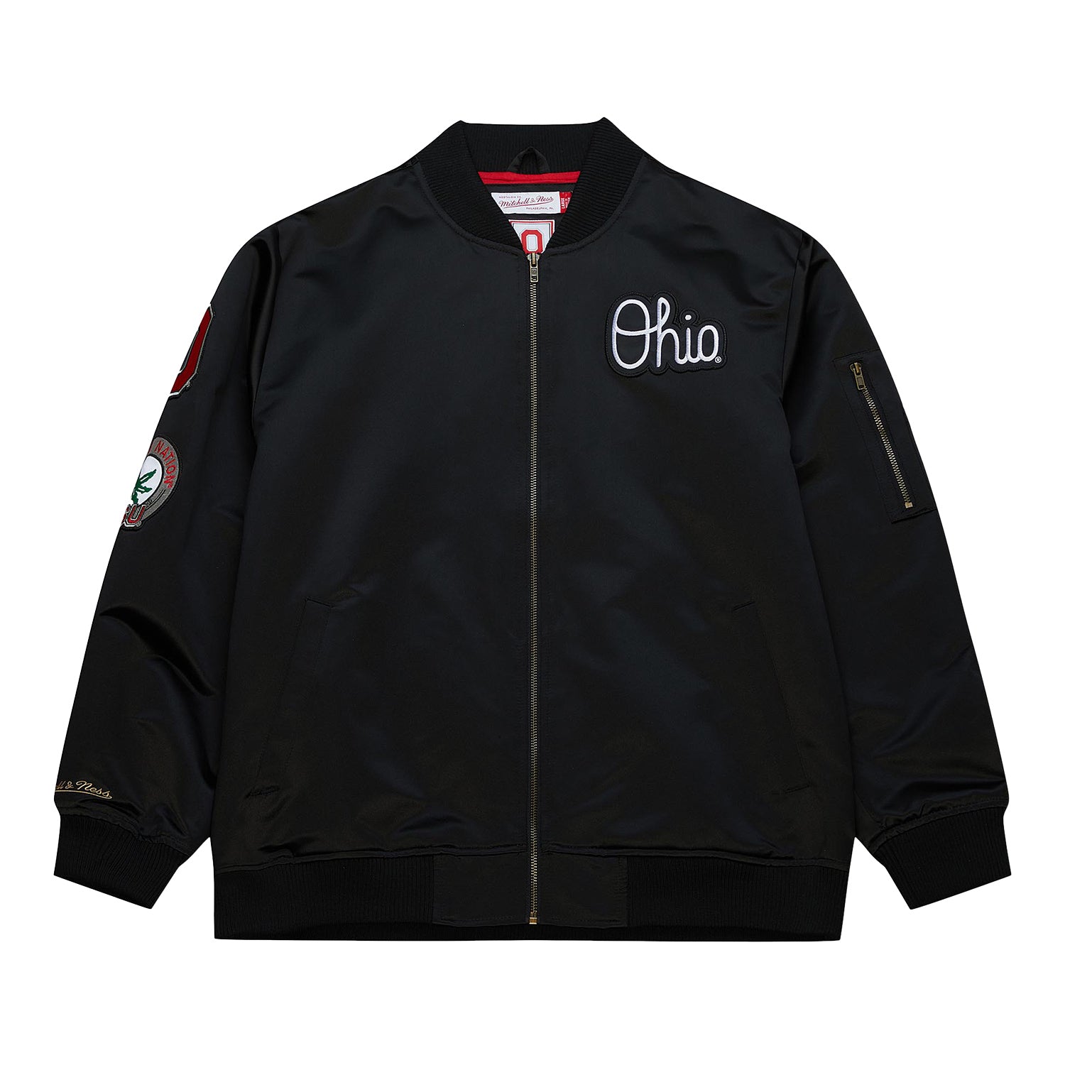 Ohio State Buckeyes Mitchell & Ness Satin Bomber Jacket - Front View