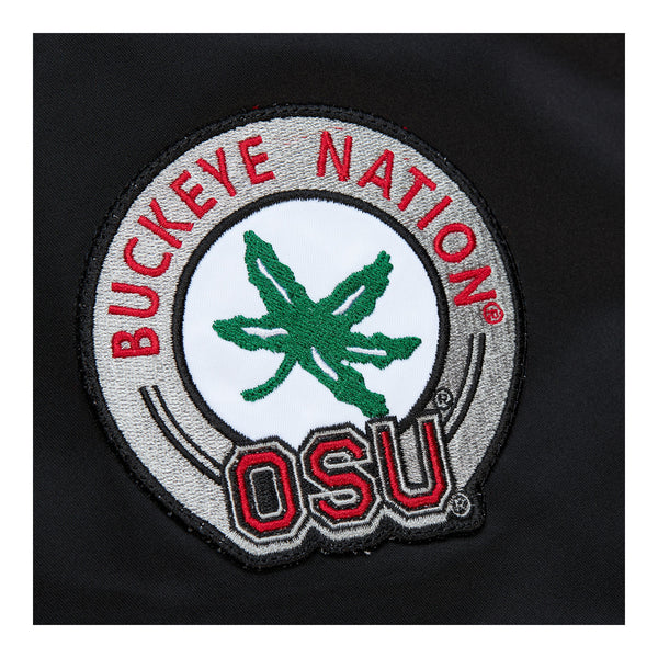 Ohio State Buckeyes Mitchell & Ness Satin Bomber Jacket - Sleeve Detail View