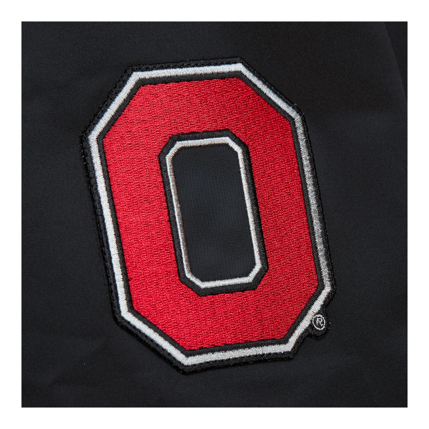 Ohio State Buckeyes Mitchell & Ness Satin Bomber Jacket - Sleeve Detail View