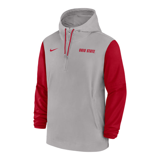 Ohio State Buckeyes Nike Sideline Light Weight Player Pregame Gray/Scarlet Jacket - Front View