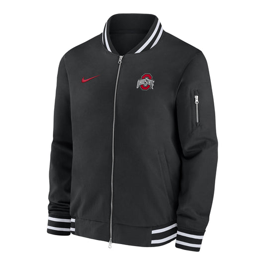 Ohio State Buckeyes Nike Sideline Bomber Black Jacket - Front View