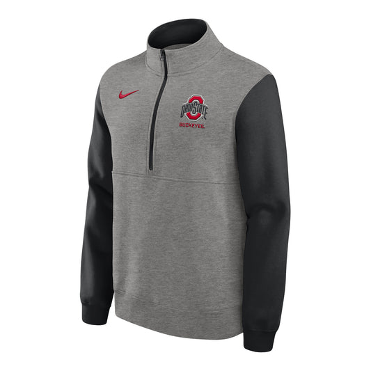 Ohio State Buckeyes Nike Club Fleece Primary Logo 1/2 Zip Jacket In Gray - Front View