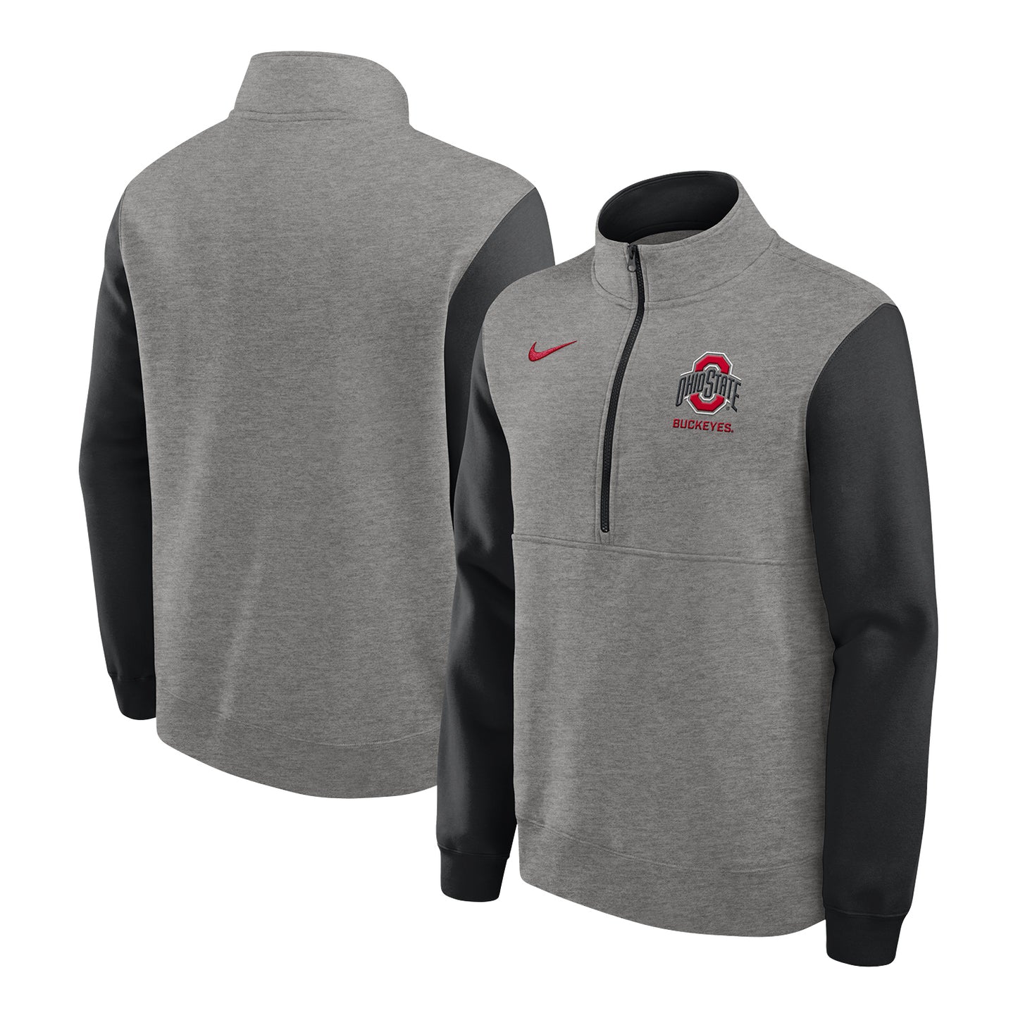 Ohio State Buckeyes Nike Club Fleece Primary Logo 1/2 Zip Jacket In Gray - Front & Back View