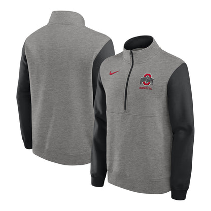 Ohio State Buckeyes Nike Club Fleece Primary Logo 1/2 Zip Jacket In Gray - Front & Back View