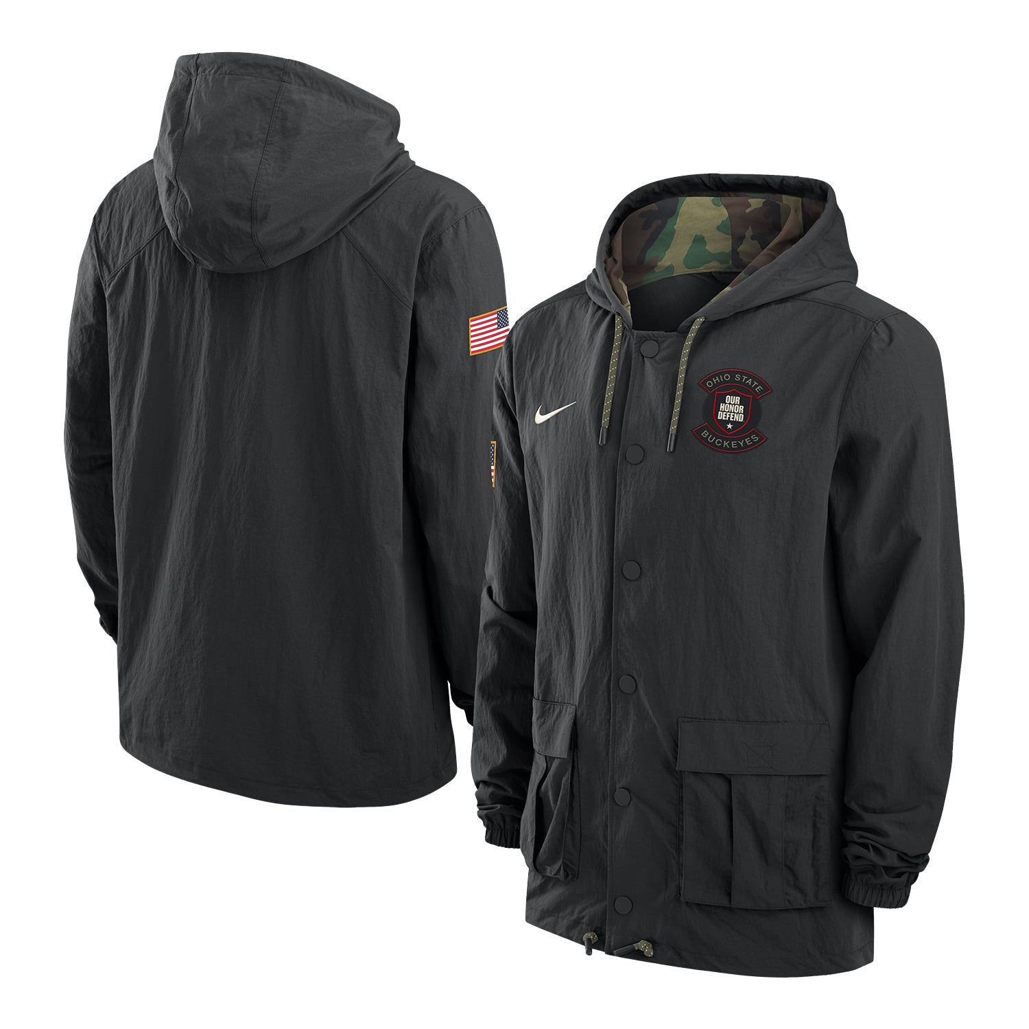 Ohio State Buckeyes Nike Our Honor Defend Military Jacket In Black - Front & Back View