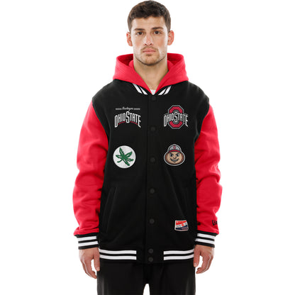 Ohio State Buckeyes New Era Letterman Snap Jacket In Black - Front View