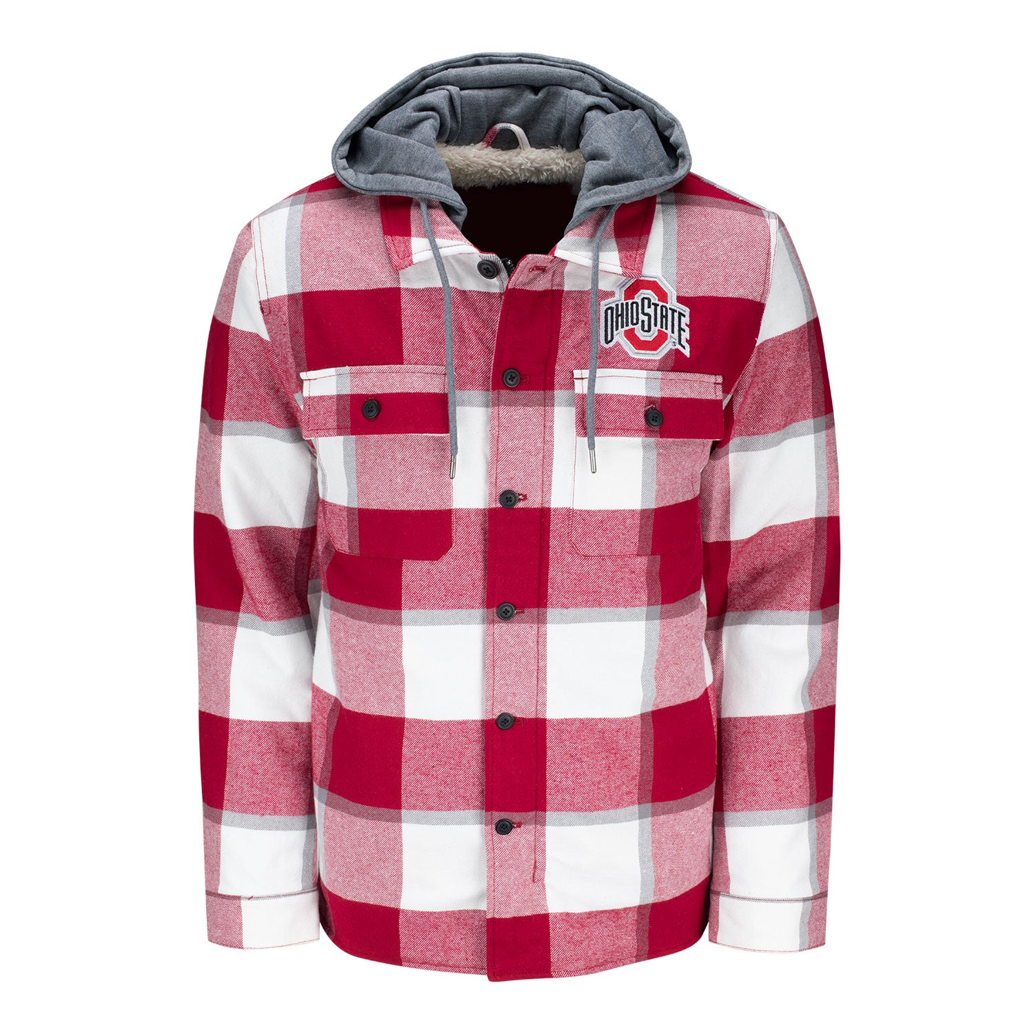 Ohio State Buckeyes GIII Hooded Flannel Jacket In Red - Front View