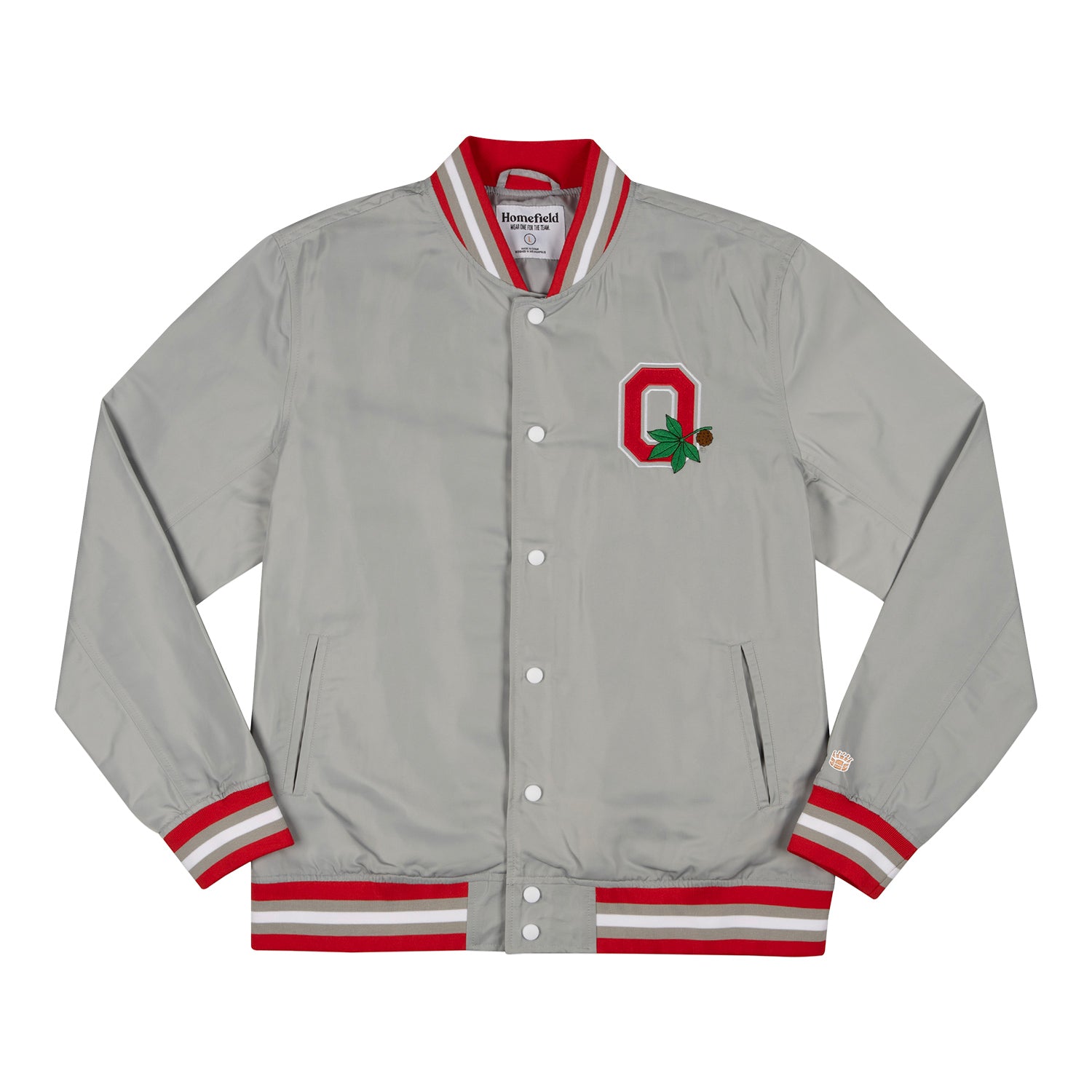 Ohio State Buckeyes Homefield Heritage Block O Bomber Jacket In Gray - Front View