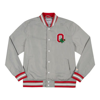 Ohio State Buckeyes Homefield Heritage Block O Bomber Jacket In Gray - Front View