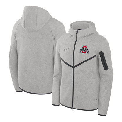 Ohio State Buckeyes Nike Tech Windrunner Hooded Gray Jacket - Front & Back View