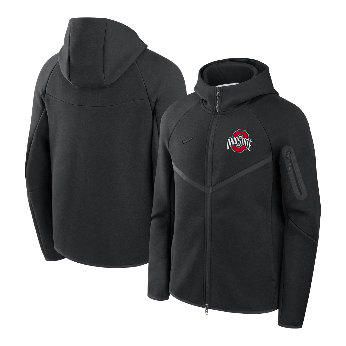 Ohio State Buckeyes Nike Tech Windrunner Hooded Black Jacket - Front & Back View