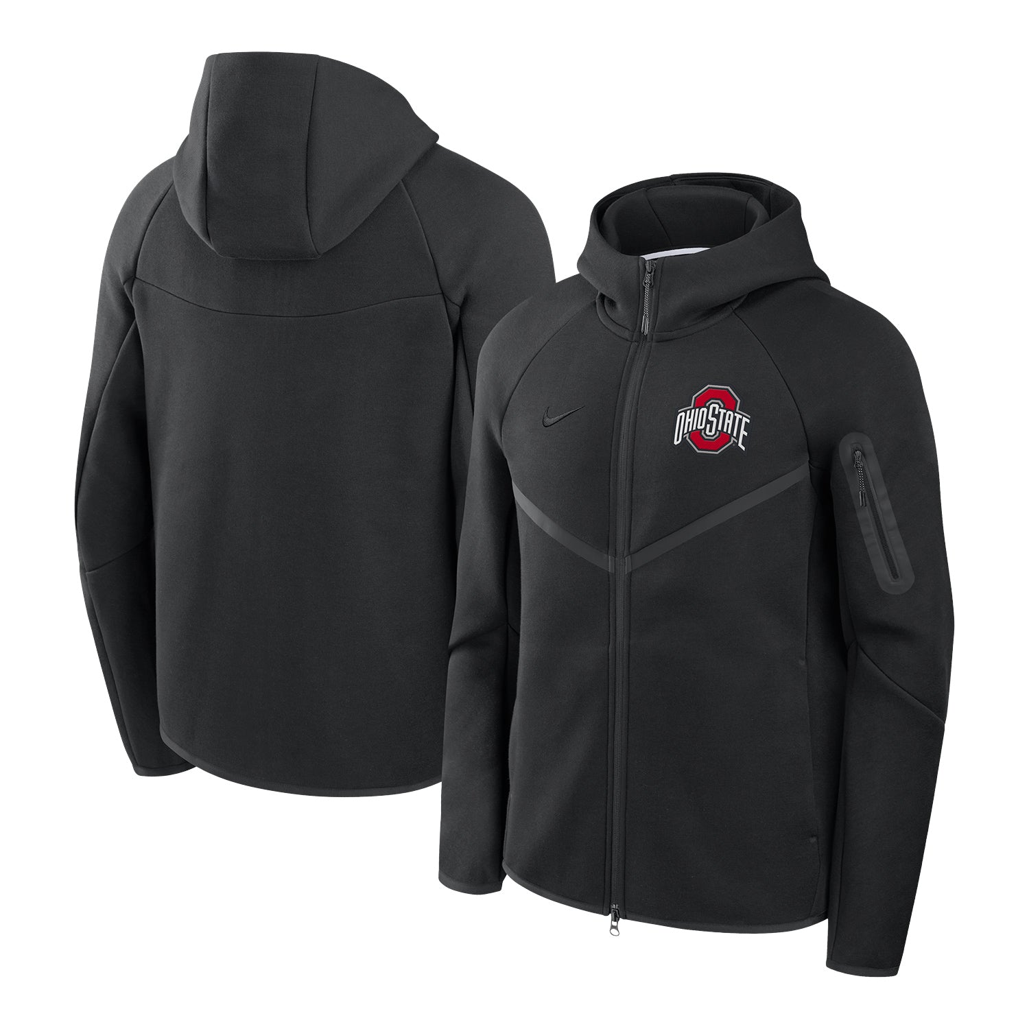 Ohio State Buckeyes Nike Tech Windrunner Hooded Black Jacket - Front & Back View