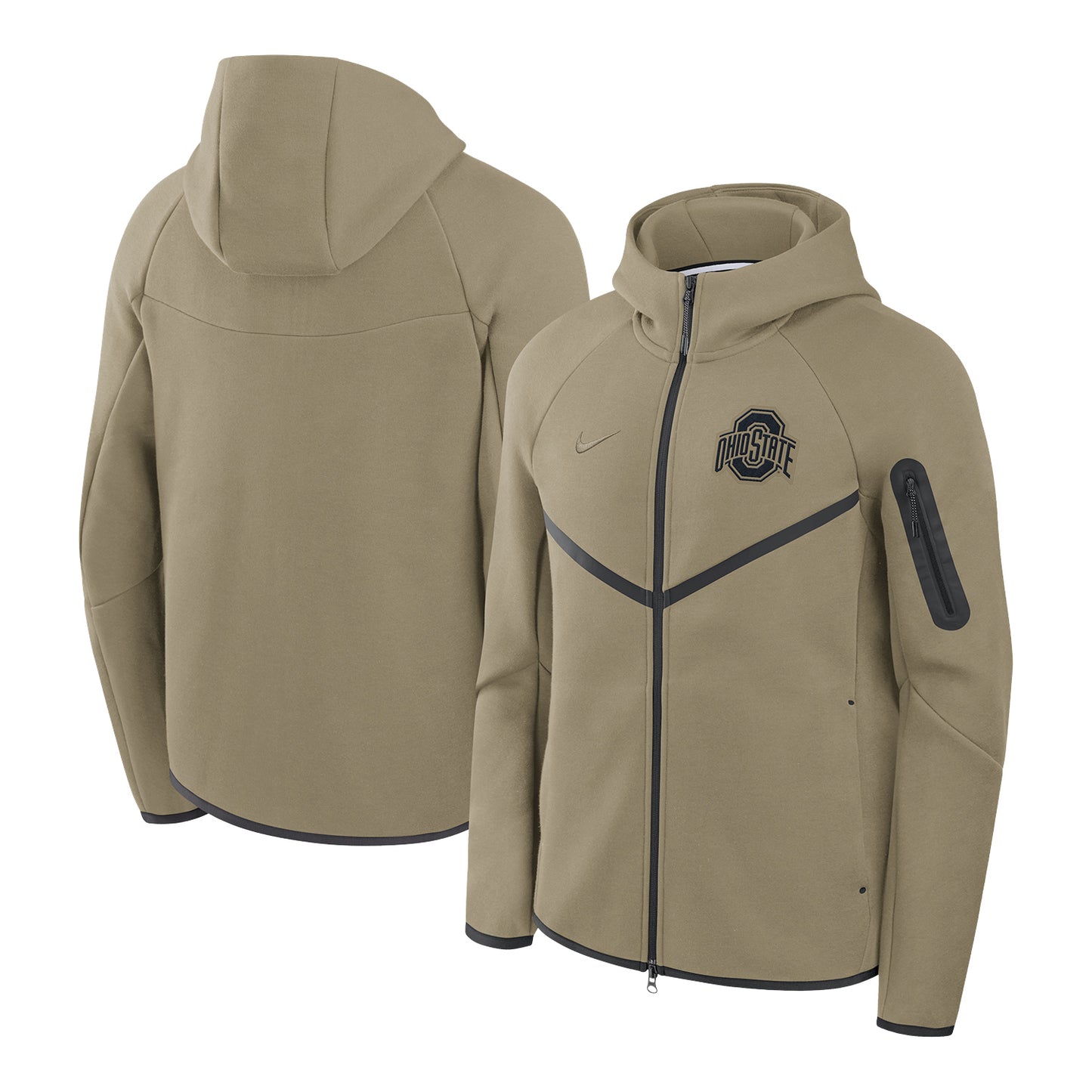 Ohio State Buckeyes Nike Tech Windrunner Hooded Tan Jacket - Front & Back View