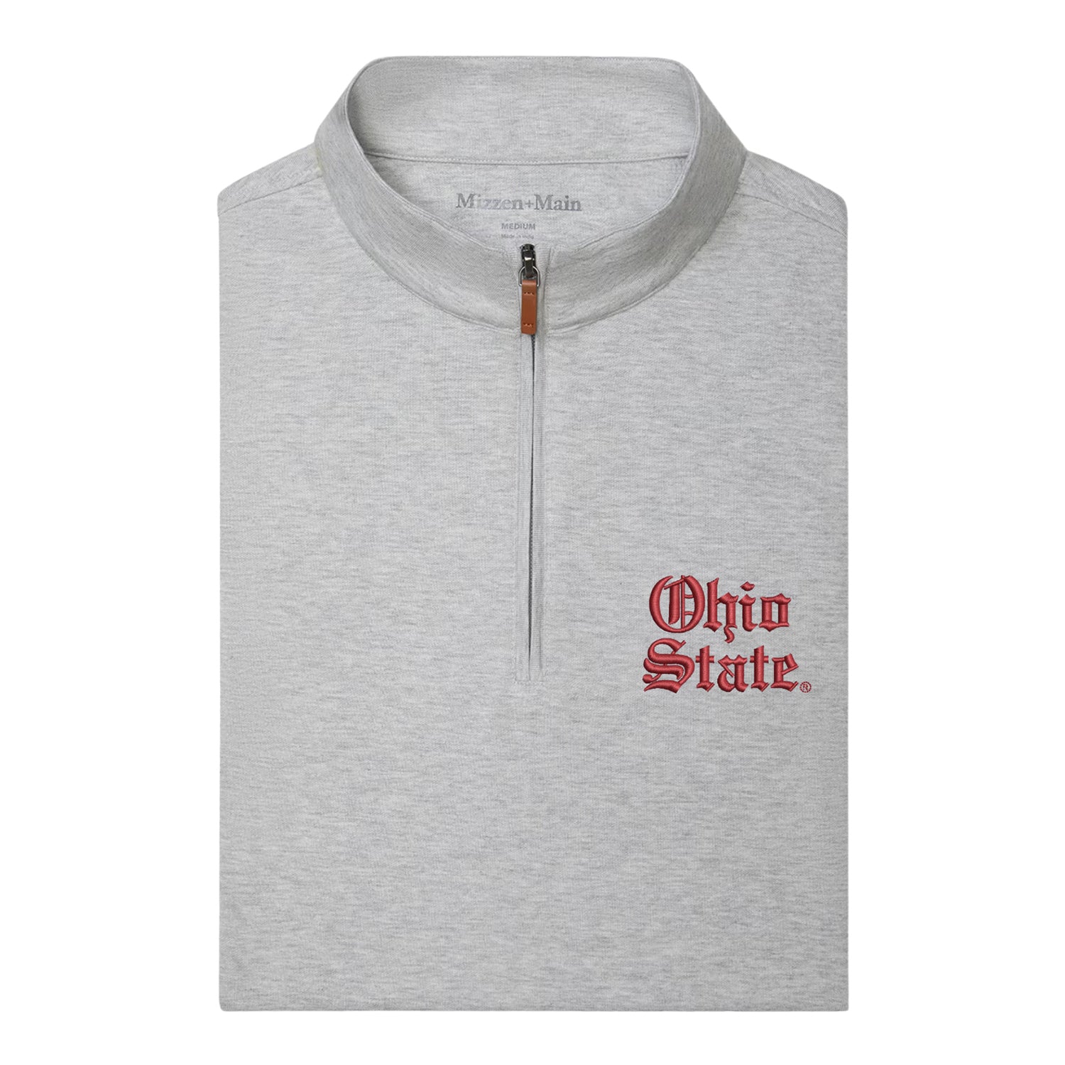 Ohio State Buckeyes Mizzen+Main Script Ohio KPI 1/4 Zip Jacket In Grey - Front View