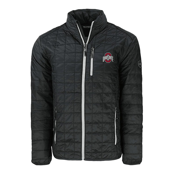 Ohio State Buckeyes Cutter & Buck Rainier PrimaLoft Eco Insulated Black Full Zip Jacket - Front View