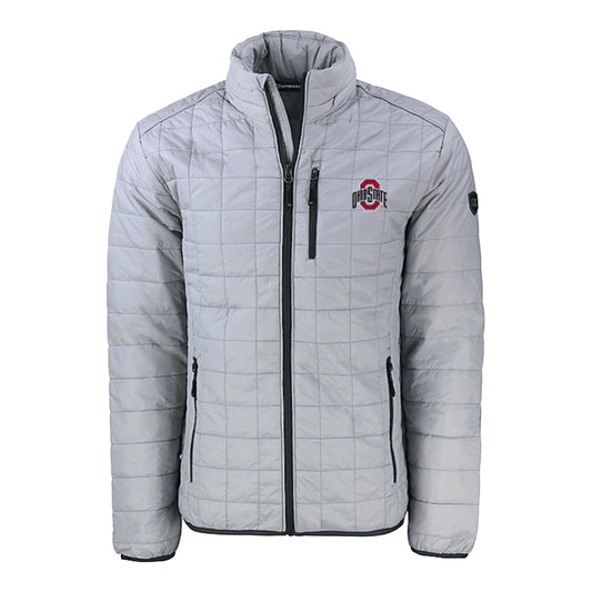 Ohio State Buckeyes Cutter & Buck Rainier PrimaLoft Eco Insulated Gray Full Zip Jacket - Front View