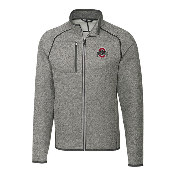Ohio State Buckeyes Cutter & Buck Mainsail Sweater-Knit Gray Full Zip Jacket - Front View
