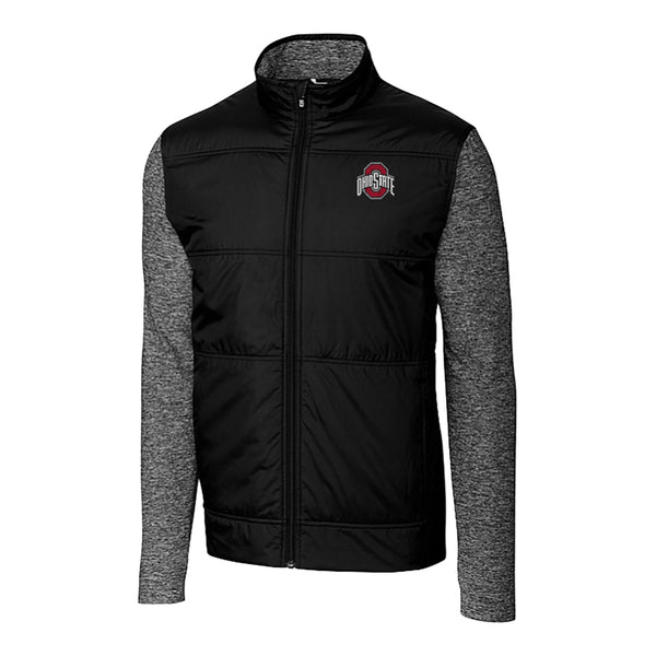 Ohio State Buckeyes Cutter & Buck Stealth Hybrid Quilted Black Full Zip Jacket - Front View