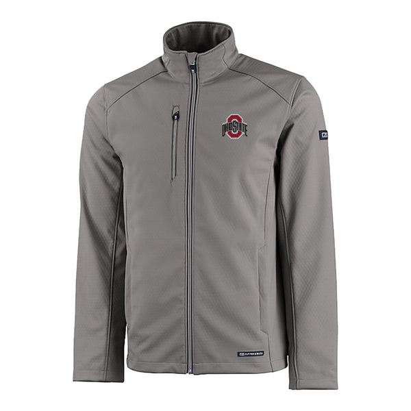 Ohio State Buckeyes Cutter & Buck Eco Softshell Light Gray Full Zip Jacket - Front View