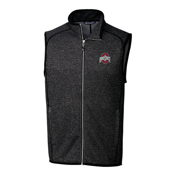 Ohio State Buckeyes Cutter & Buck Mainsail Sweater-Knit Charcoal Full Zip Vest - Front View