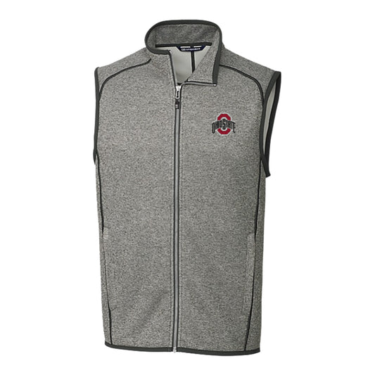 Ohio State Buckeyes Cutter & Buck Mainsail Sweater-Knit Gray Full Zip Vest - Front View