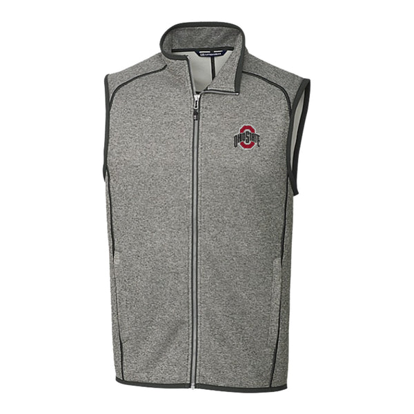 Ohio State Buckeyes Cutter & Buck Mainsail Sweater-Knit Gray Full Zip Vest - Front View