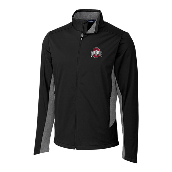 Ohio State Buckeyes Cutter & Buck Navigate Softshell Black Full Zip Jacket - Front View