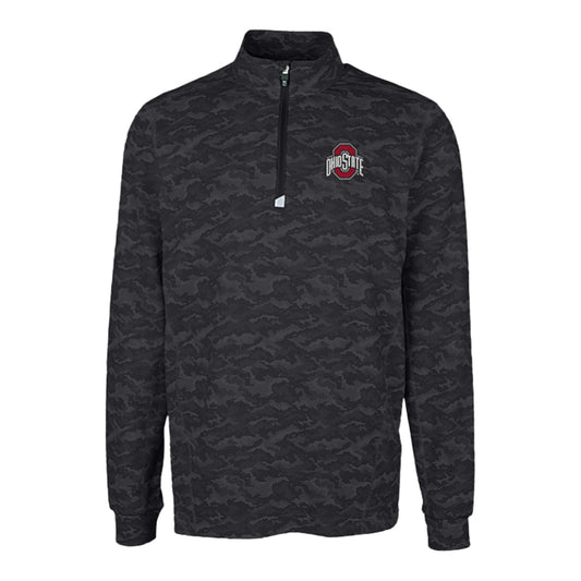 Ohio State Buckeyes Cutter & Buck Traverse Stretch Black Camo 1/4 Zip Jacket - Front View