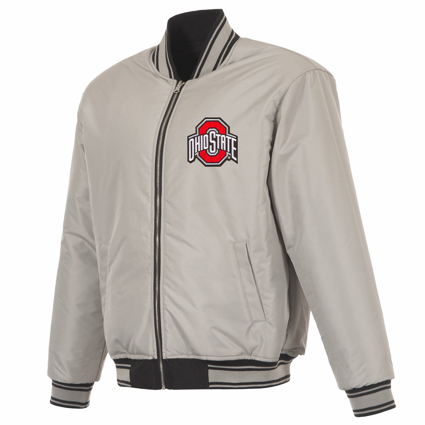 Ohio State Buckeyes Reversible Bomber Jacket - Front Grey