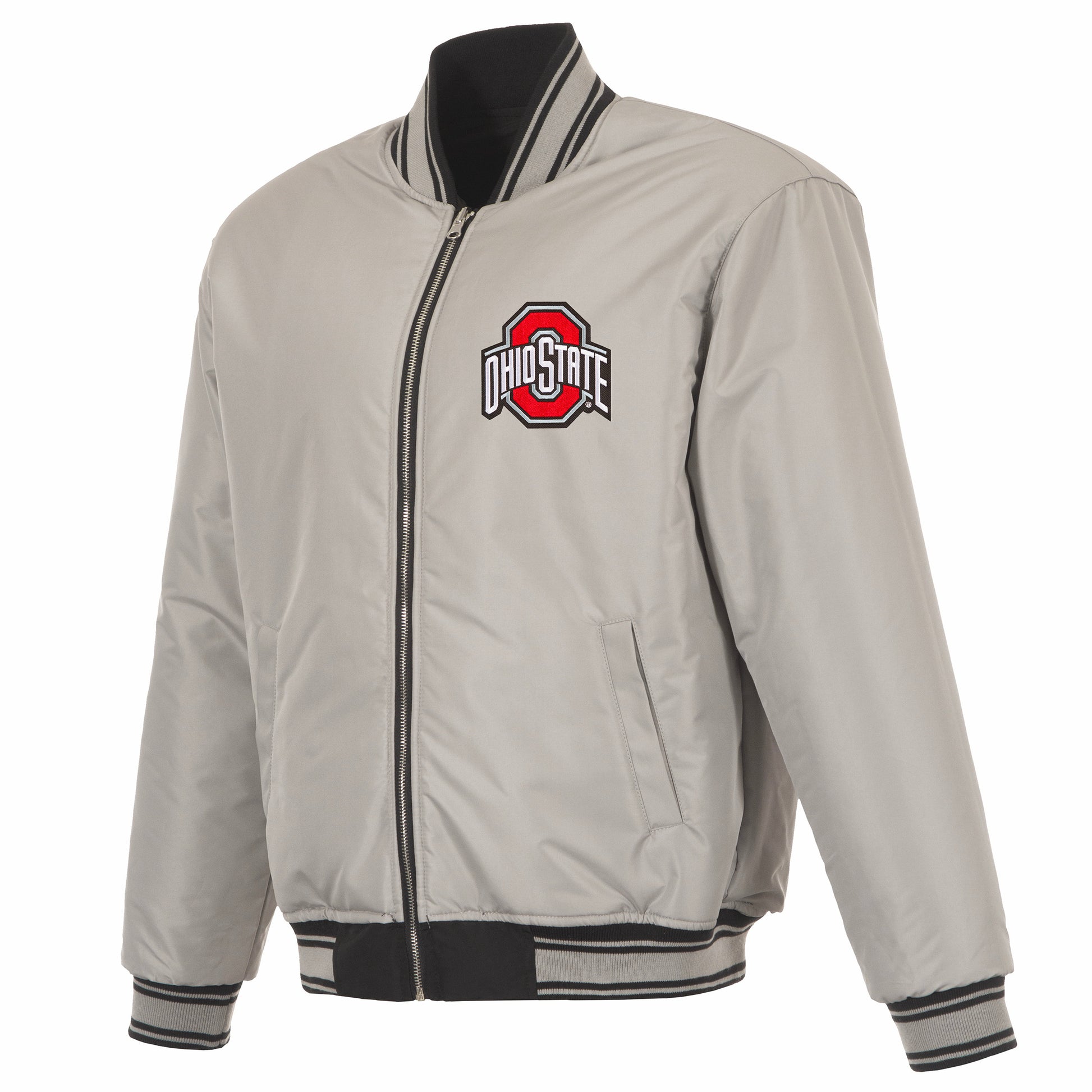 Ohio State Buckeyes Reversible Bomber Jacket - Front Grey