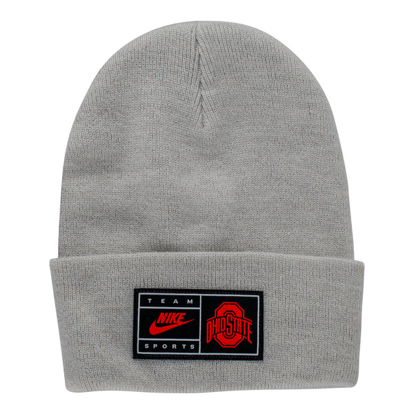 Ohio State Buckeyes Nike Team Sports Gray Knit Hat - In Gray - Front View