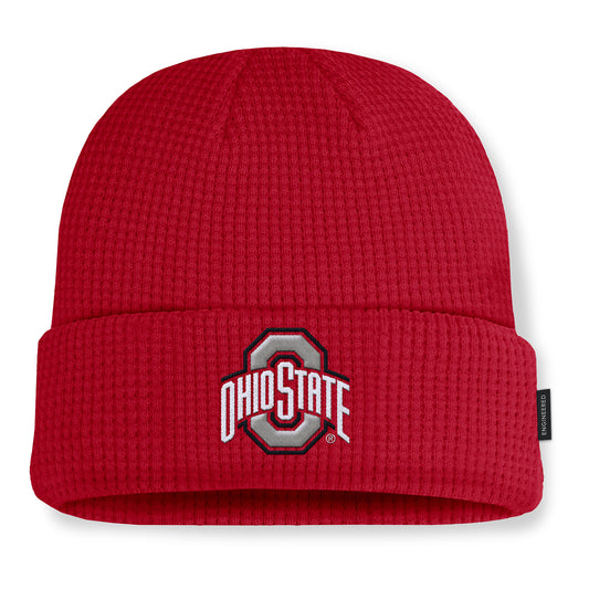 Ohio State Buckeyes Waffle Scarlet Knit Hat - Front View