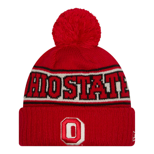 Ohio State Buckeyes Retro Vault Block O Cuff Pom Knit Hat - Front View