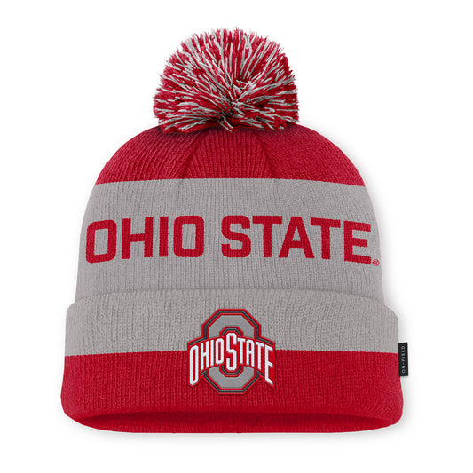 Ohio State Buckeyes Nike Game Day Cuff Pom Beanie In Grey - Front View