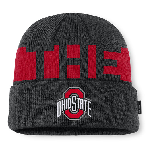 Ohio State Buckeyes Nike Gameday Cuffed Knit Beanie In Black - Front View